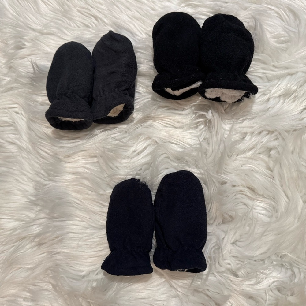 Baby Boy Fleece Hand Mittens Black Gray Winter‎ Warm Lot